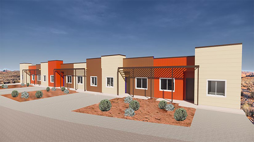 Architectural design drawing of buildings in a desert climate.